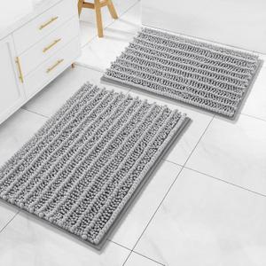 Arotive Luxury Chenille Bathroom Rugs Set 2 Piece, Extra Soft Absorbent Shaggy Bath Rugs, Non-Slip Machine Wash Dry Bath Mats for Bathroom, Shower and Tub, 30x20 and 24x16, Light Grey