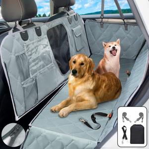 Car Seat Covers Backseat - Dog Hammock - Car Seat Cover for Back Seat SUV with Mesh Window Multiple Pockets Zipper Flap Nonslip Rubber Back Washable Material (gray)