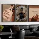 Black Girl Wall Art African American Woman Canvas Wall Decor Black Female Wall Art Fashion Women Poster Feminine Boho Pictures Abstract Paintings for Bedroom Bathroom 16x24 Inch Unframed Set of 3