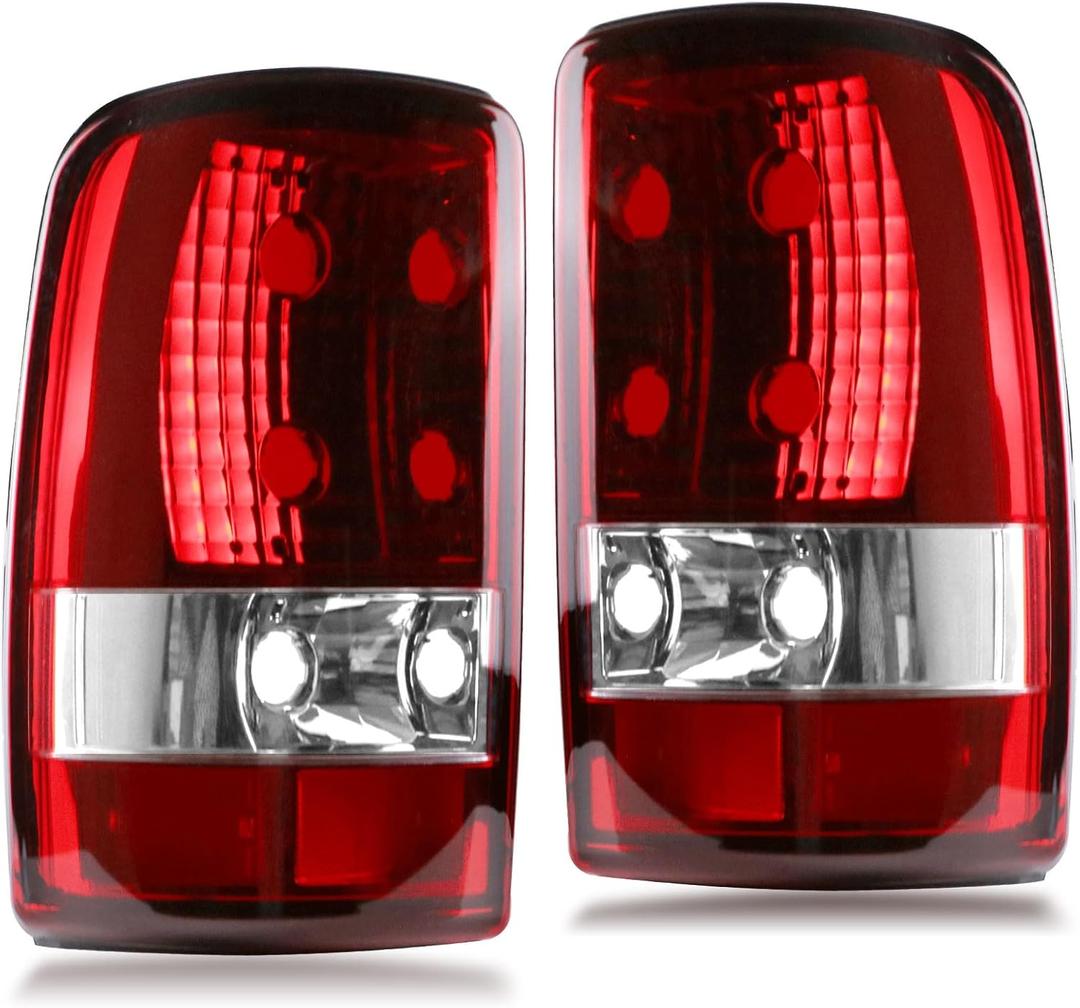 Nakuuly Tail Light Compatible With 2000-2006 Chevy Suburban 1500 2500 Tahoe GMC Yukon XL Denali Driver and Passenger Side Taillights Red Clear Rear Brake Lamp W/O Bulbs Harness, Red