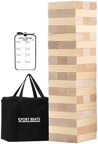 SPORT BEATS Giant Tower Game Outdoor Games 54 Blocks Stacking Game Includes Carry Bag and Scoreboard