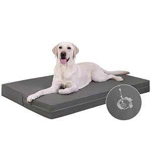 Vonabem Large Dog Bed Outdoor Waterproof Washable, Leather Pet Bed with Removable Cover Reversible, Durable Foam Orthopedic Anti-Slip Dog Pads Wipeable 36"x27" Grey