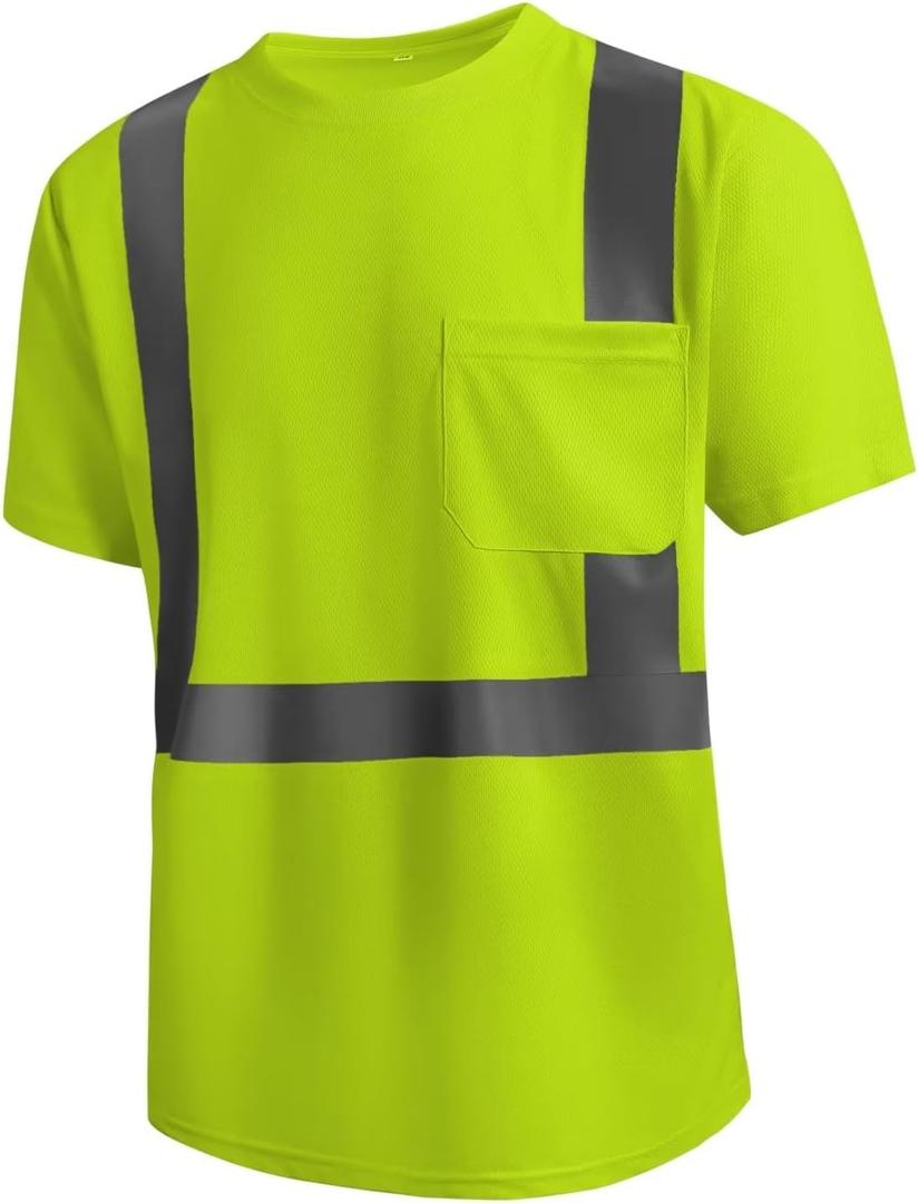 SKSAFETY High Visibility Safety Shirts for Men with Reflective Tapes - Quick Dry Class 2 Hi Vis Construction Work Shirts for Men, Short Sleeve Breathable Birdeyes T-Shirts with Pocket Yellow (X-Large)