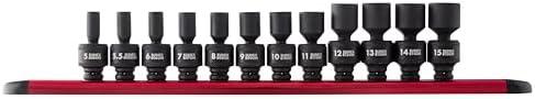SUNEX TOOLS 1814, 1/4 Inch Drive Universal Impact Socket Set, 9-Piece, Metric, 5mm - 15mm, Cr-Mo Steel, Radius Corner Design, Chamfered Opening, Dual Size Markings, Heavy Duty Storage Case