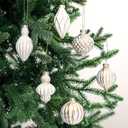 6 Pcs 2.36" Christmas Mercury Glass Ornament for Tree Vintage Finial Glass Christmas Decorations Set Retro Stone Gold Finish Hanging Ornament Kit for Xmas Indoor Farmhouse Tree Decor