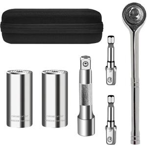 Universal Socket Wrench Tool set (7-19mm) Multi-Function Professional Super Socket Tool Sets unscrew any bolt with Power Drill Adapter and 3/8 inch Ratchet wrench