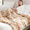 Anysay Heated Blanket Full Size with 1/2/4/6/8 Hours Auto-Off 10 Heat Level, 62'' * 84'' Cozy Faux Rabbit Fur Bubble Electric Blanket with Overheat Protection(Tie-Dye Beige) 
