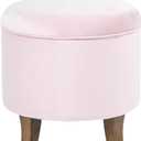 Homepop Home Decor | Upholstered Round Velvet Tufted Foot Rest Ottoman | Ottoman with Storage for Living Room & Bedroom | Decorative Home Furniture, Pink Blush Small