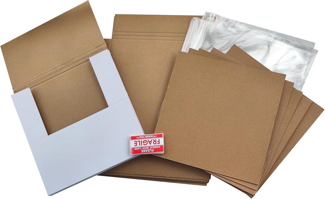 Vinyl Record White LP Shipping Boxes Set 12.5" x 12.5" x 1" Record Mailers Corrugated Cardboard Boxes Album Paper Box (5)