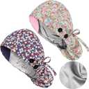 Satin Lined Scrub Caps with Buttons & Sweathand, Surgical Caps for Women