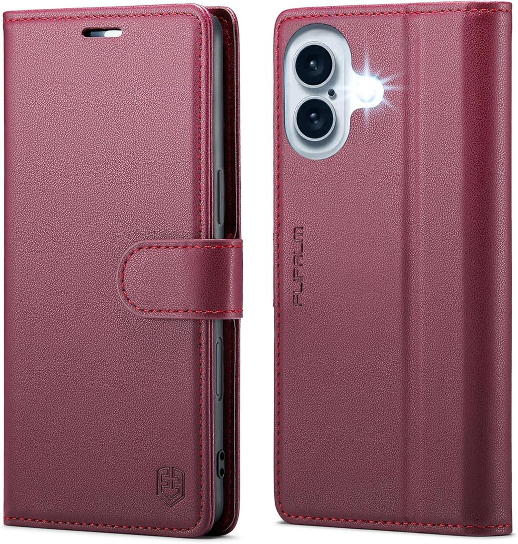 Wallet Case for iPhone 16 Plus, RFID Blocking Credit Card Holder, PU Leather Folio Flip Kickstand Protective Shockproof Cover for Apple 16Plus (Red, for iPhone 16 Plus - 6.7'')