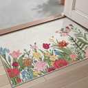 LUMI Indoor Door Mat 24x36 Non Slip Washable Entrance Mats Low Profile Ultra Thin Entryway Mat Floral Doormat for Inside House, Beige