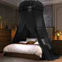 Kertnic Mosquito Net Bed Canopy for Girls, Princess Canopy Bed Curtain Fine Sheer Mesh Dome Bed Canopies, Kids & Adults Lace Tent for Twin Full Queen King Bed (Black)