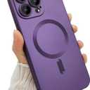 ankofave Magnetic for iPhone 15 Pro Max Phone Case for Women, Matte Luxury Soft Metallic Luster Design with Camera Lens Protector, Compatible with Magsafe Case for iPhone 15 Pro Max 6.7"-Purple