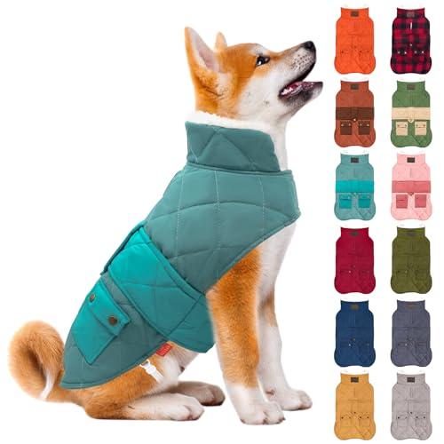 KYEESE Dog Coat Soft Pet Sweater for Cold Weather Windproof Dog Coats for Small Dogs Warm Pet Winter Puffer Coat with Leash Hole Thick Pets Clothes with Pocket Waterproof Dogs Jacket with Fleece Lined