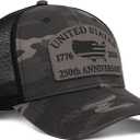 USA 250th Anniversary Hat 1776-2026, Adjustable Patriotic Trucker Hat Retro Patriotic Baseball Cap for Men Women (Brown)