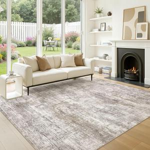 7x9 Area Rugs for Living Room: Washable Large Neutral Abstract Rug Soft Non Slip Stain Resistant Low Pile Indoor Carpet for Bedroom Dining Room Nursery Office Playroom - Greyish Brown