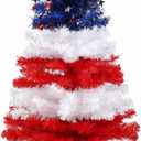 36" Patriotic Christmas Tree Artificial Red Blue and White USA American Flag Tinsel Small Christmas Tree Decorations with Star Ornaments for Holiday Indoor Outdoor Home Desktop