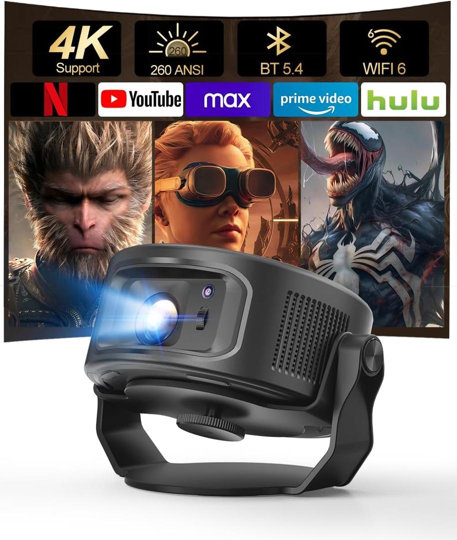 Magcubic Smart Projector with WiFi 6 and Bluetooth 5.4, Mini Protable Projector 4K & 8K Support, Built-in Android 14, Auto Keystone, Video Proyector for Home Theater/Outdoor Movie HY300Max, Black