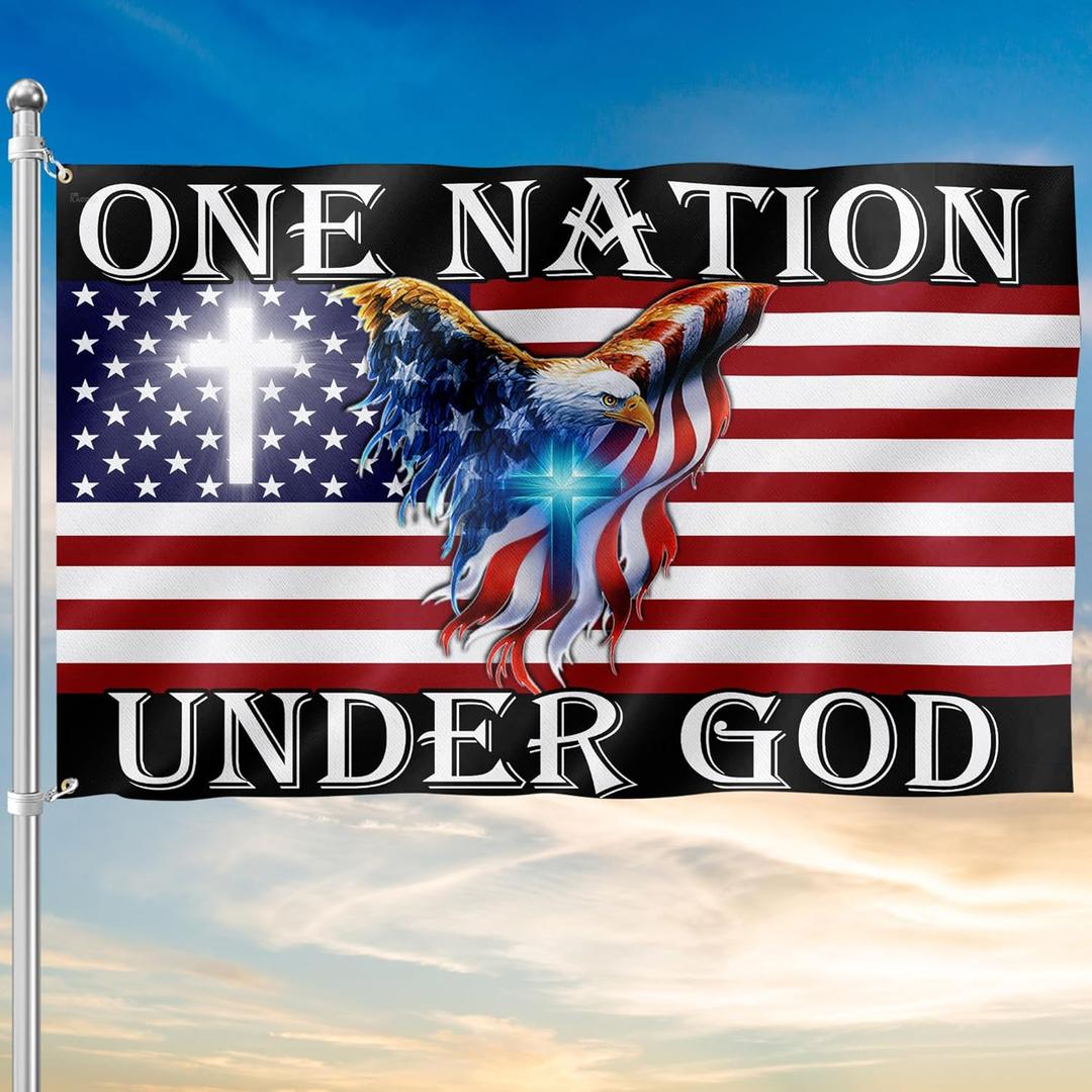 FLAGWIX 3x5 Patriotic American Flags, 4th of July Decorations, One Nation Under God American Eagle Flag - Double Sided, Heavy Duty Canvas - Decorations for Indoor, Outdoor Decor Flag with Grommets