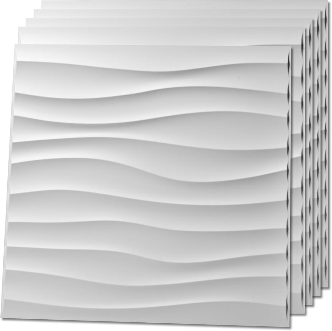 Art3d 12 Pack 3D Wave Design Wall panels 19.7"x19.7" PVC Panel for Interior Wall Decor Living Room, Office, TV Background, White