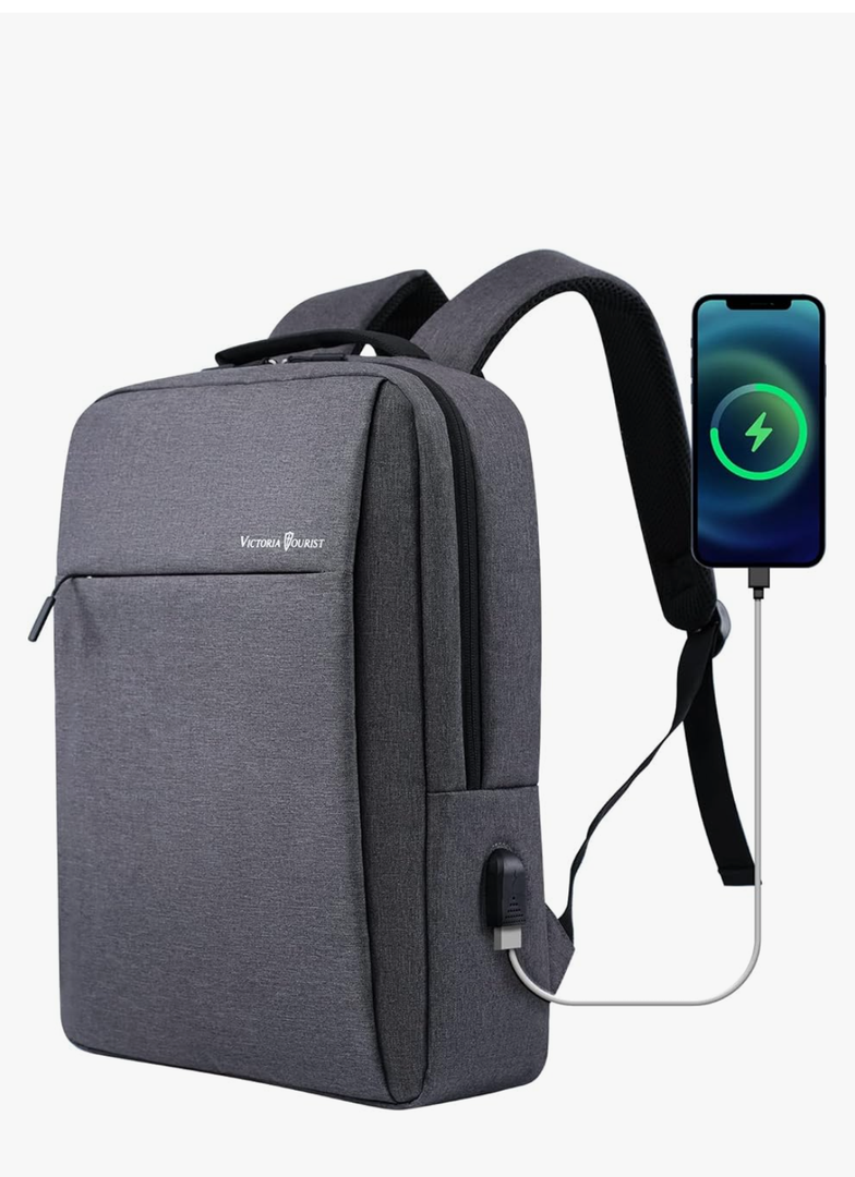 Victoriatourist Laptop Backpack 15.6 Inch, Business Slim Durable Travel Backpacks with USB Charging Port, College Computer Bag Gifts for Men and Women Fits Notebook (Grey)
