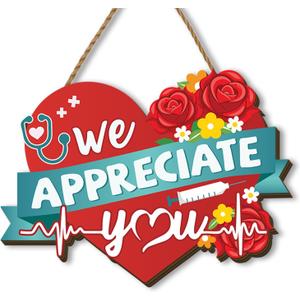 Doctors Day Wooden Wreaths for Front Door Happy Doctor's Day Welcome Sign We Appreciate You Decor Doctor Appreciation Decorations for Home Party