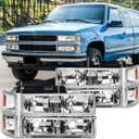 Pair Headlights Assembly Set For 1994 1995 1996 1997 1998 Chevy C10 Silverado Pickup For 1994-1999 Suburban/Tahoe C/K1500/2500/3500 Truck Replacement Headlamps W/Corner and Bumper Light