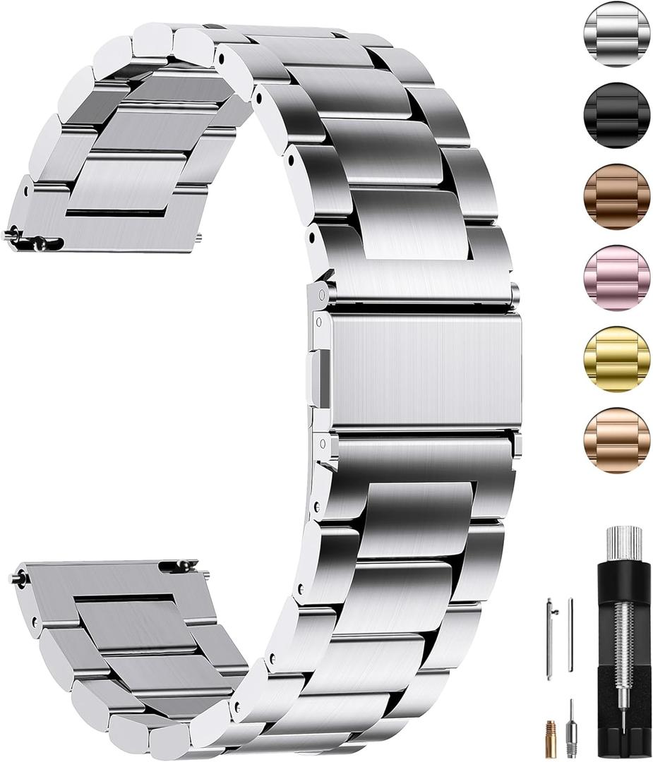 Fullmosa Watch Band, Quick Release Stainless Steel Replacement for Men Women, Metal Chain Watch Strap Width 16mm 18mm 19mm 20mm 22mm 24mm, Silver, 20mm (20MM(See Diagram)