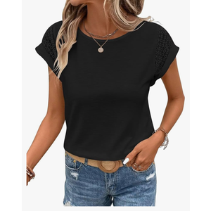 Bliwov Womens Tops Lace Cap Sleeve T Shirts Casual Trendy Cute Summer Spring Outfits Plus Size Beach Vacation Fashion Clothes S