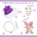 BACH AND BOUJEE Purple Tea Party Hats for Women Lace Gloves Fascinators Hats with Veil Feather Purple Vintage Tea Party Accessories Women Necklace Earrings Set 20s Wedding Accessories (Purple)