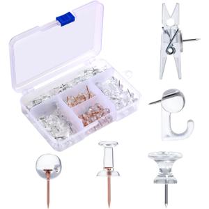 2 x AIEX 125pcs Push Pins Set, Including Clear Plastic Push Pin Hooks, Decorative Thumb Tacks with Stainless Steel Points for Cork Board Bulletin Board Office Wall (5 Styles) (Transparent)