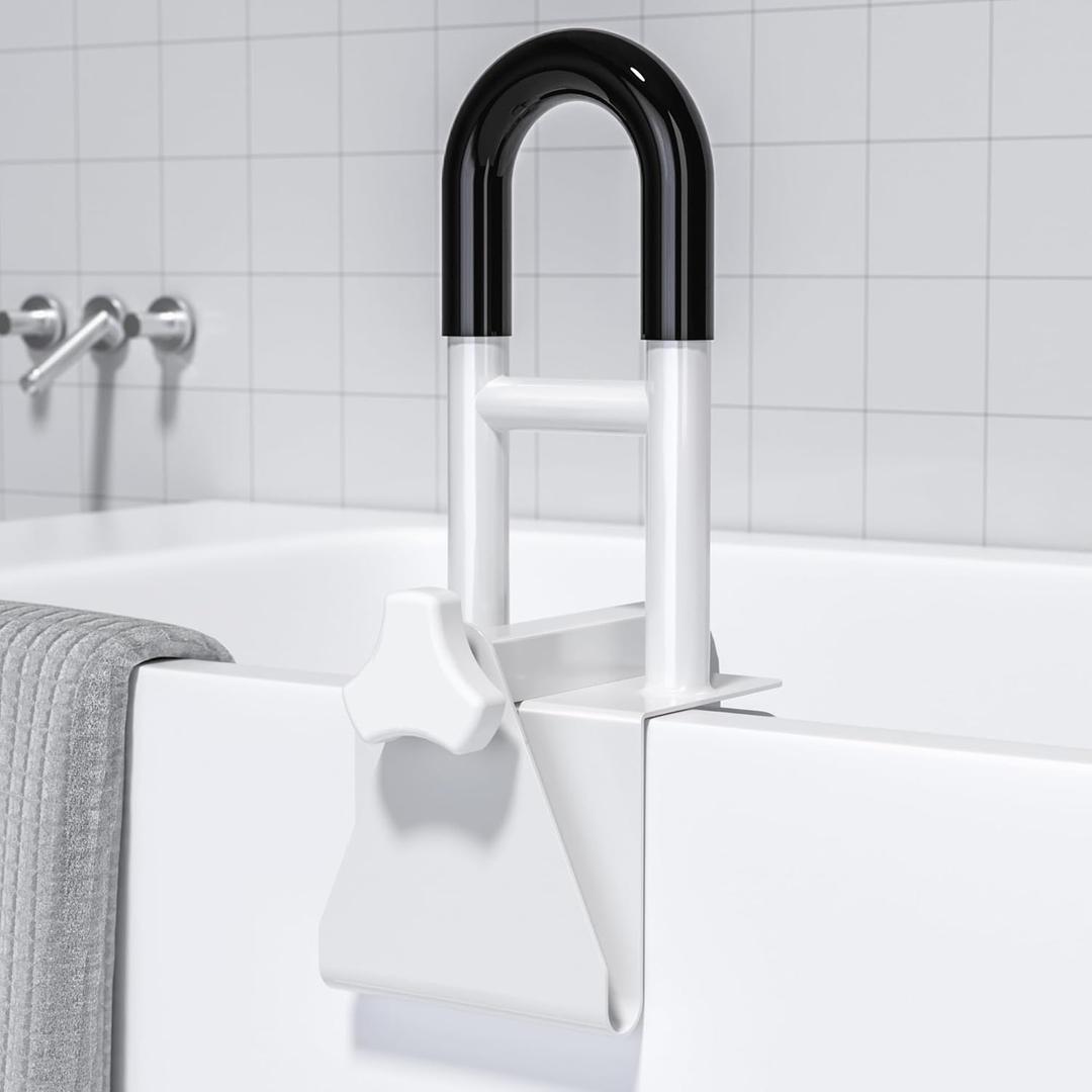 FSA/HSA Eligible Bathtub Safety Rail: Shower Grab Bar Handle for Seniors, Elderly, and Disabled, Fits 3 to 7 Inch Tub Walls, Bathroom Safety Bars with Non-Slip Grip, Supports 300 lbs