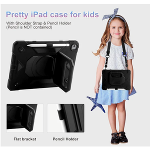 iPad 9th/ 8th/ 7th Generation Case (iPad 10.2 inch Shockproof Case) with 360 Rotating Grip Magic Stand, Pencil Holder/Keychain/Carrying Shoulder Strap for iPad 10.2 inch