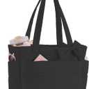 Puffer Tote Bag for Women, Quilted Bow Tote Bag with Cup Holder & 15.6 In Laptop Compartment for Work, Travel, Gym, College (Black)