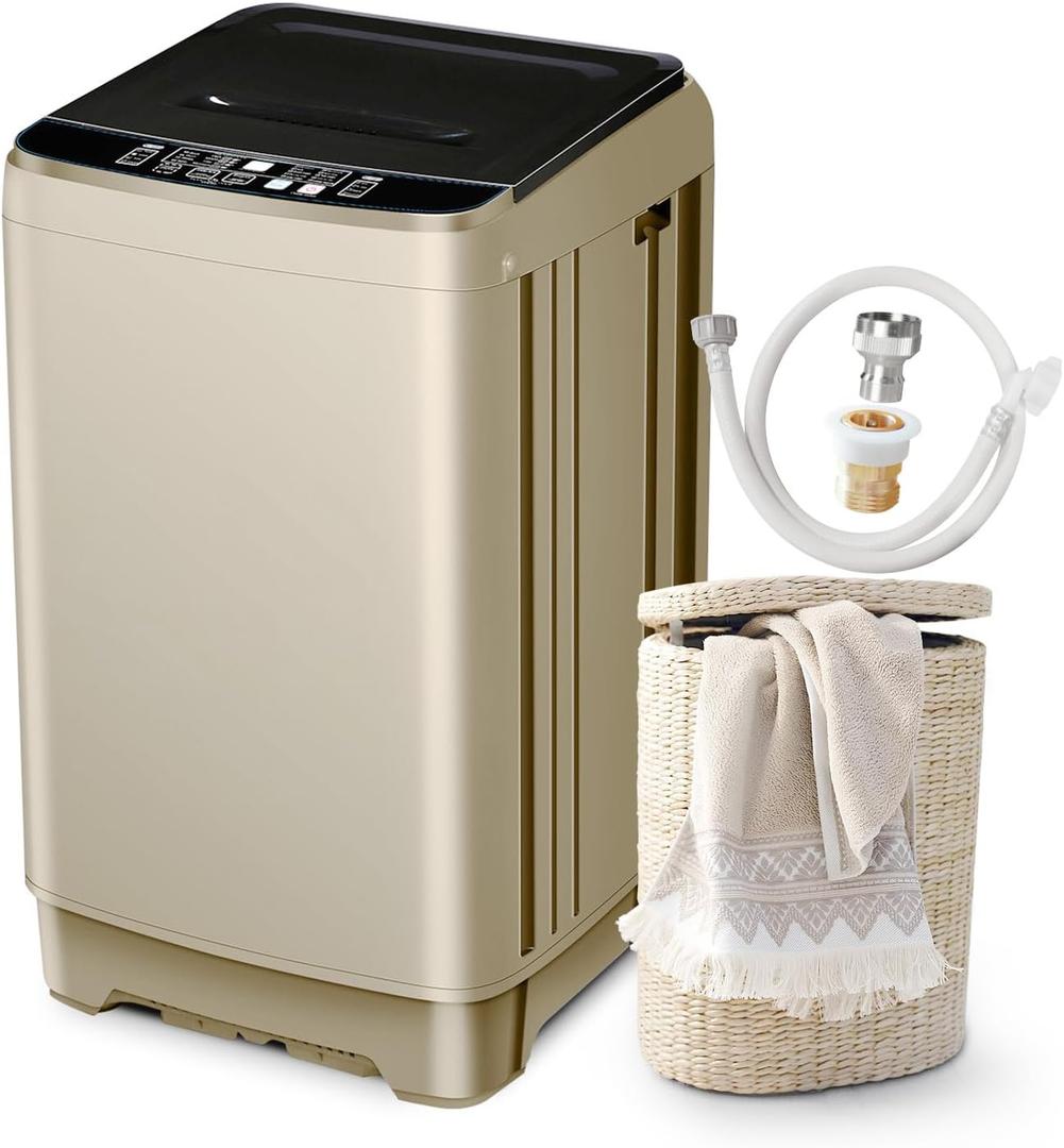 Portable Washing Machine Full Automatic 17.7lbs Small Washing Machine for Apartment 10 Wash Program with Drain Hose, Portable Washer Machine for Dorm, College, RV, Golden