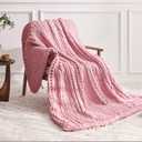 Negwoo Chunky Knit Throw Blanket, 30''*40'' Knitted Throw Chenille Yarn for Bed Couch, Handmade Light Pink Crochet Big Thick Blanket, Machine Washable Cute Comfy Blanket for Home Decor