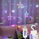 138 Led Curtain String Light Star Moon Icicle Light with 8 Lighting Modes with Timer Remote USB Operated Dimmable Fairy String for Window Wall Home Decoration (Multicolor)