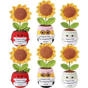 Chumia 6 Pcs Teacher Appreciation Gift Handmade Crochet Sunflower Teacher Gift Thank You for Helping Me Grow Positive Support Plant Gifts for Women Friend Graduation Present End Day of School Favors