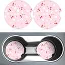 2 x Pink Cherry Car Coasters for Cup Holders,2 Pack Car Cup Holder Coasters for Car,Ceramic Absorbent Car Coaster with A Finger Notch and Cork Base,Car Interior Accessories for Women Men