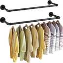 Wall Mounted Clothes Rack 20in, Industrial Pipe Wall Mount Clothing Rack, Heavy Duty Iron Garment Racks, Space Saver Multi-purpose Hanging Rod for Laundry Room, Closet Storage, 2 Packs