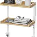 Clamp On Desk Shelf 2-Tier, 12.5 inch Wood Shelving Unit for Office Desk/Gaming Accessories, Tabletop Book Storage Rack, Shelf for Top & Under of Desk, Natural
