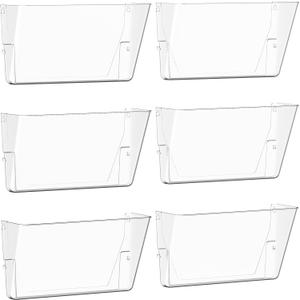6 Pack Clear Acrylic Single Pocket, Plastic Hanging Wall Mount File Holder for Office Home, Clear