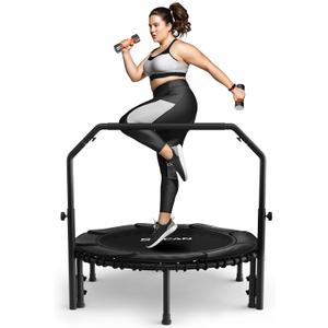 BCAN 450/550 LBS Foldable Mini Trampoline, Fitness Trampoline with Bungees, U Shape Adjustable Foam Handle, Stable & Quiet Exercise Rebounder for Adults Indoor/Outdoor Workout (40IN, 40-BLACK)