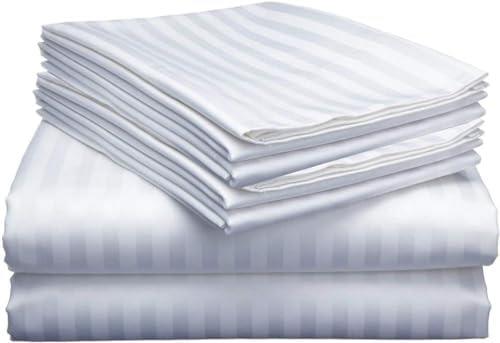 Mattress-Homes Extra Deep Pocket 6 Piece King Sheet Set, Hotel Luxury Collection, 100% Egyptian Cotton, 21" Deep Fitted Sheet, Soft, Cool & Breathable Bedding with 4 Pillowcases in White Stripe