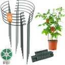 32 inch Plant Support Stakes, 10 Pack Half Round Metal Garden Plant Stake Heavy-Duty Plant Support Ring and Cage with Plant Clip & Twist Tie for Indoor and Outdoor Plants, Vegetable, Flowers