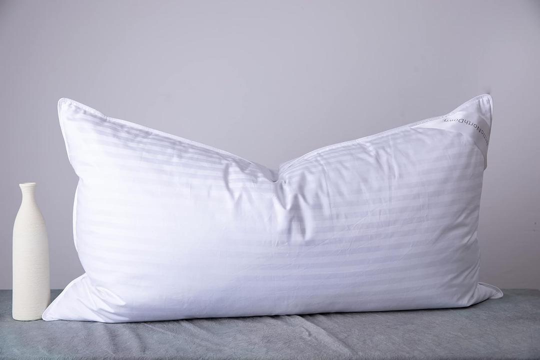 King Size Goose Down Feather Hotel Collection Bed Pillows for Sleeping One Pillow for Back, Stomach or Side Sleepers Stripe White Color (King (Pack of 1