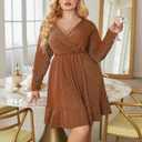 IN'VOLAND Plus Size Womens Glitter Dress V Neck Long Sleeve Ruffle Hem Swing Club Cocktail Party Dresses