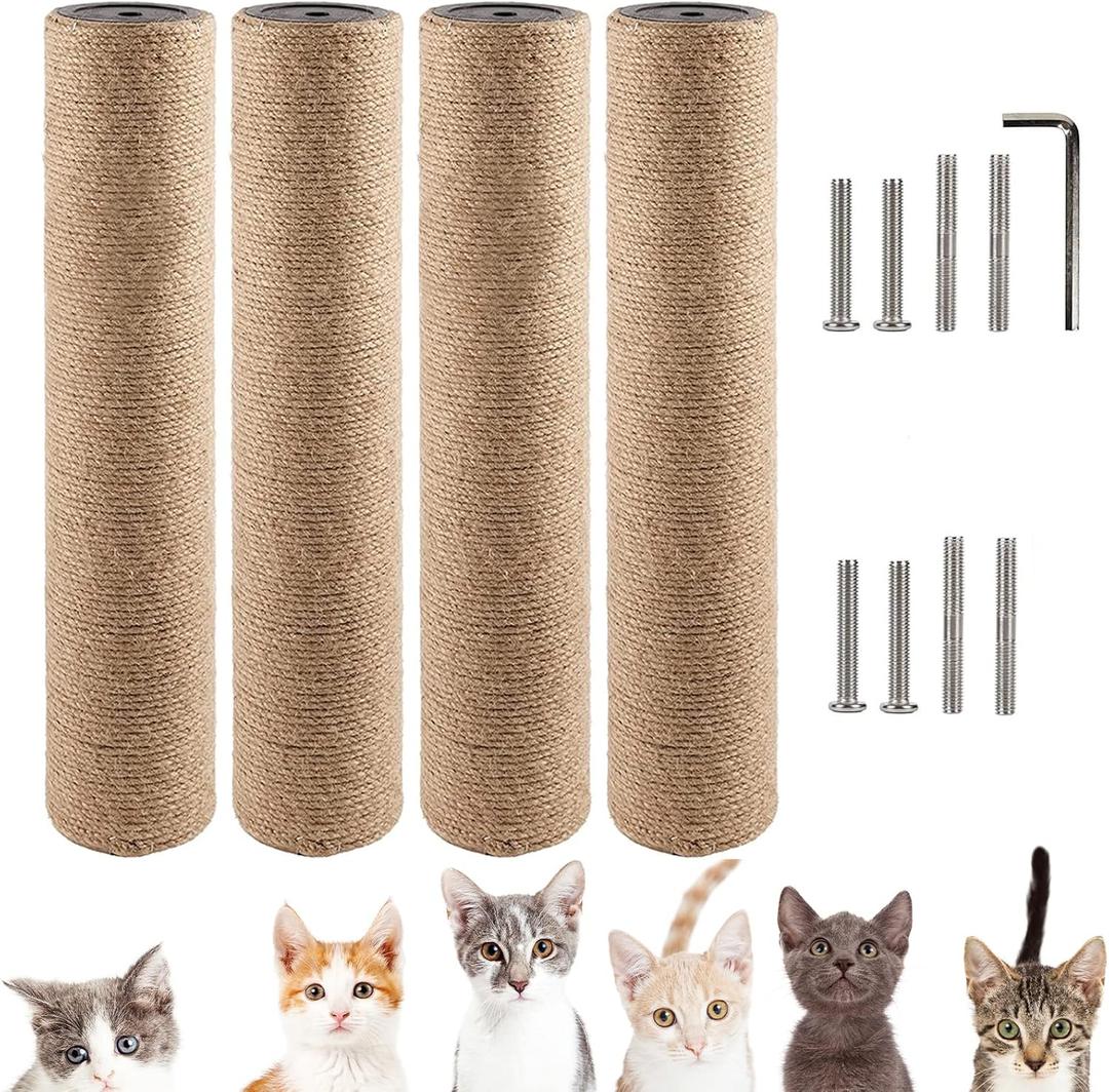 VCEPJH 4-Piece Cat Scratching Post Replacement - 15.7in Refill Pole Parts with Jute Rope - Cat Furniture Protector with M8 Screws for Cat Tree Tower (Yellow)