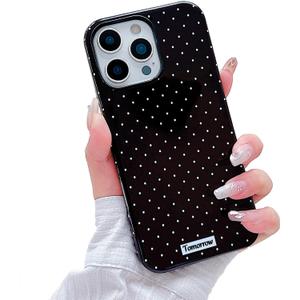 Designed for iPhone 15 Pro Case,Cute Fashion Polka Dot Aesthetics for Women Girls Soft TPU and Hard PC Protective Case Compatible with 15 Pro-Black